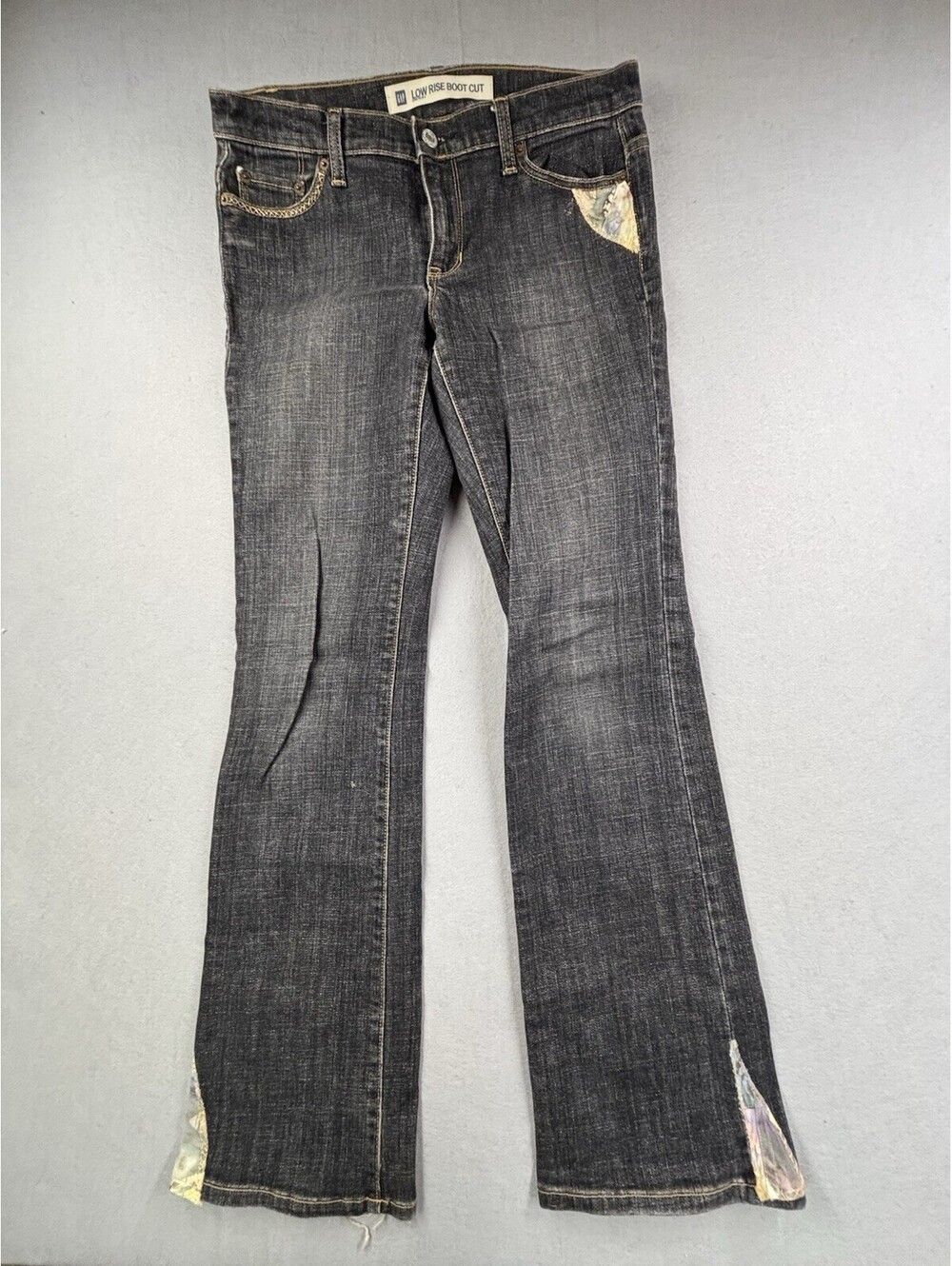 VTG Gap Low Rise Boot Cut Stretch Jeans 4R Dark‎ Wash Y2K Embellished Flare